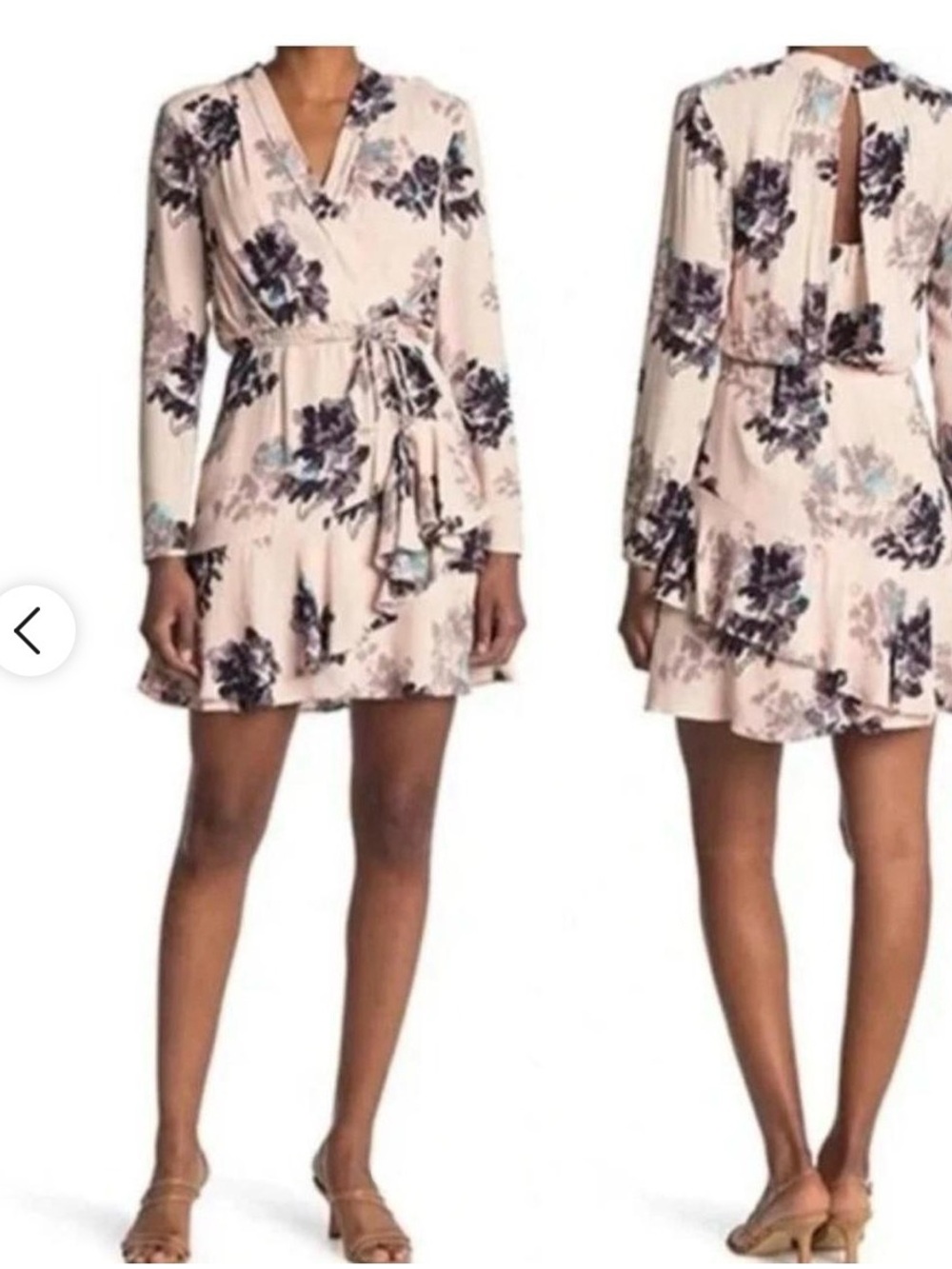 Reiss Anja Blush Wrap Mini Dress with Navy Floral